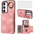 thumbnail image 1 of Phone Case for Samsung Galaxy S23 Plus S23+ 5G Wallet Cover with Tempered Glass Screen Protector Ring Stand Credit Card Holder Cell S23plus 23S + S 23 23+ SM-S916U 6.6 inch Women Girls Pink, 1 of 13