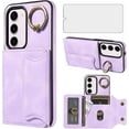 thumbnail image 1 of Phone Case for Samsung Galaxy S23 Plus S23+ 5G Wallet Cover with Tempered Glass Screen Protector Ring Stand Credit Card Holder Cell S23plus 23S + S 23 23+ SM-S916U 6.6 inch Women Girls Purple, 1 of 7