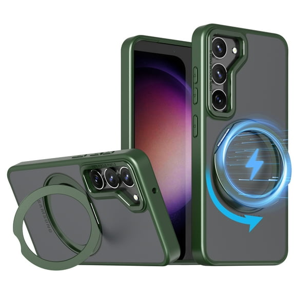 Phone Case for Samsung Galaxy S23 Plus Strengthened Magnetic Ring Stand Translucent Back Cover Compatible with Magsafe, Military-Grade Shockproof Anti-fall Protection Case for Men Women,Green