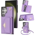 thumbnail image 1 of Phone Case for Samsung Galaxy S23 Ultra 5G Wallet Cell Cover with Credit Card Holder Stand Shoulder Crossbody Strap Long Lanyard Leather S23Ultra 23S S 23 23Ultra 6.8 inch Women Girls Purple, 1 of 11