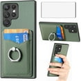 thumbnail image 1 of Phone Case for Samsung Galaxy S23 Ultra 5G Wallet Cover with Screen Protector Slim Ring Stand Credit Card Holder Magnetic Leather Cell Accessories S23Ultra 23S S 23 23Ultra 6.8 inch Women Men Green, 1 of 13