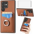 thumbnail image 1 of Phone Case for Samsung Galaxy S23 Ultra 5G Wallet Cover with Screen Protector Slim Ring Stand Credit Card Holder Magnetic Leather Cell Accessories S23Ultra 23S S 23 23Ultra 6.8 inch Women Men Brown, 1 of 13