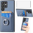 thumbnail image 1 of Phone Case for Samsung Galaxy S23 Ultra 5G Wallet Cover with Screen Protector Slim Ring Stand Credit Card Holder Magnetic Leather Cell Accessories S23Ultra 23S S 23 23Ultra 6.8 inch Women Men Blue, 1 of 7