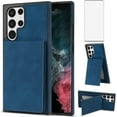 thumbnail image 1 of Phone Case for Samsung Galaxy S23 Ultra 5G Wallet Cover with Tempered Glass Screen Protector and RFID Slim Credit Card Holder Slot Stand Cell Accessories S23Ultra 23S S 23 23Ultra 6.8 inch Women Blue, 1 of 11
