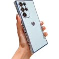 thumbnail image 1 of Phone Case for Samsung Galaxy S23 Ultra 5g 6.8" Luxury Electroplated Cute Elegant Love Heart Cover for Women Men Soft Silicone Shockproof Bumper with Camera Lens Protector (Blue), 1 of 6