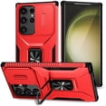 thumbnail image 1 of Phone Case for Samsung Galaxy S23 Ultra Case with Sliding Camera Cover, with 360° + 100° Free Rotation Metal Finger Ring Bracket, Fit Magnet Car Mount, 2 In 1 Case Cover for Galaxy S23 Ultra, Red, 1 of 8