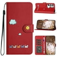 thumbnail image 1 of Phone Case for Samsung Galaxy S23 Ultra, Folding Faux Leather Cute Animal Pattern Wallet Flip Cover with Card Holder & Wrist Strap, Magnetic Closure Shockproof Kickstand Phone Case - Red, 1 of 8