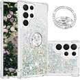 thumbnail image 1 of Phone Case for Samsung Galaxy S23 Ultra, Shockproof Clear Quicksand Glitter Flowing Liquid with Bling Diamond Ring Stand,Cute Women Girls Case for Galaxy S23 Ultra 6.8'' LS - Silver, 1 of 14