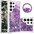 thumbnail image 1 of Phone Case for Samsung Galaxy S23 Ultra, Shockproof Clear Quicksand Glitter Flowing Liquid with Bling Diamond Ring Stand,Cute Women Girls Case for Galaxy S23 Ultra 6.8'' LS - Purple, 1 of 14