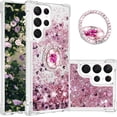 thumbnail image 1 of Phone Case for Samsung Galaxy S23 Ultra, Shockproof Clear Quicksand Glitter Flowing Liquid with Bling Diamond Ring Stand,Cute Women Girls Case for Galaxy S23 Ultra 6.8'' LS - Rose Gold, 1 of 7
