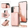 thumbnail image 1 of Phone Case for Samsung Galaxy S23 Wallet Cover with Wrist Crossbody Strap Lanyard Credit Shoulder Card Holder Slot Stand Leather Back Magnetic Flip Cell Accessories S23, Rosegold, 1 of 6