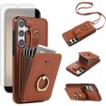 thumbnail image 1 of Phone Case for Samsung Galaxy S24 5G Wallet Cell Cover with Screen Protector and Crossbody Strap Ring Stand RFID Credit Card Holder Kickstand Leather S 24 24S GS24 G5 Women Girls Brown, 1 of 15
