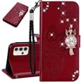 thumbnail image 1 of Phone Case for Samsung Galaxy S24, Galaxy S24 Wallet Case Leather Glitter Stylish Crystal Owl with Wrist Strap Kickstand Magnetic for Women Case for Samsung Galaxy S24 Red YK, 1 of 2