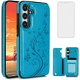 thumbnail image 1 of Phone Case for Samsung Galaxy S24 Plus S24+ 5G with Tempered Glass Screen Protector Card Holder Wallet Cover Stand Flip Leather Cell Accessories S24plus 24S + S 24 24+ 2024, 6.7 inch Women Men Blue, 1 of 12