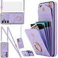 thumbnail image 1 of Phone Case for Samsung Galaxy S24 Plus S24+ 5G Wallet Cover with Tempered Glass Screen Protector and Wrist Strap Ring RFID Blocking Card Holder Leather Cell S24plus 24S + S 24 24+ Women Purple, 1 of 12