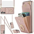 thumbnail image 1 of Phone Case for Samsung Galaxy S24 Plus S24+ 5G Wallet Cover with Tempered Glass Screen Protector and Wrist Strap Ring RFID Blocking Card Holder Slot Cell S24plus 24S + S 24 24+ Women Rose Gold, 1 of 12