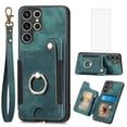 thumbnail image 1 of Phone Case for Samsung Galaxy S24 Ultra 5G Wallet Cell Cover with Tempered Glass Screen Protector Slim Lanyard Wrist Strap RFID Ring Stand Credit Card Holder Slot S24Ultra 24S S 24 24Ultra Green, 1 of 9