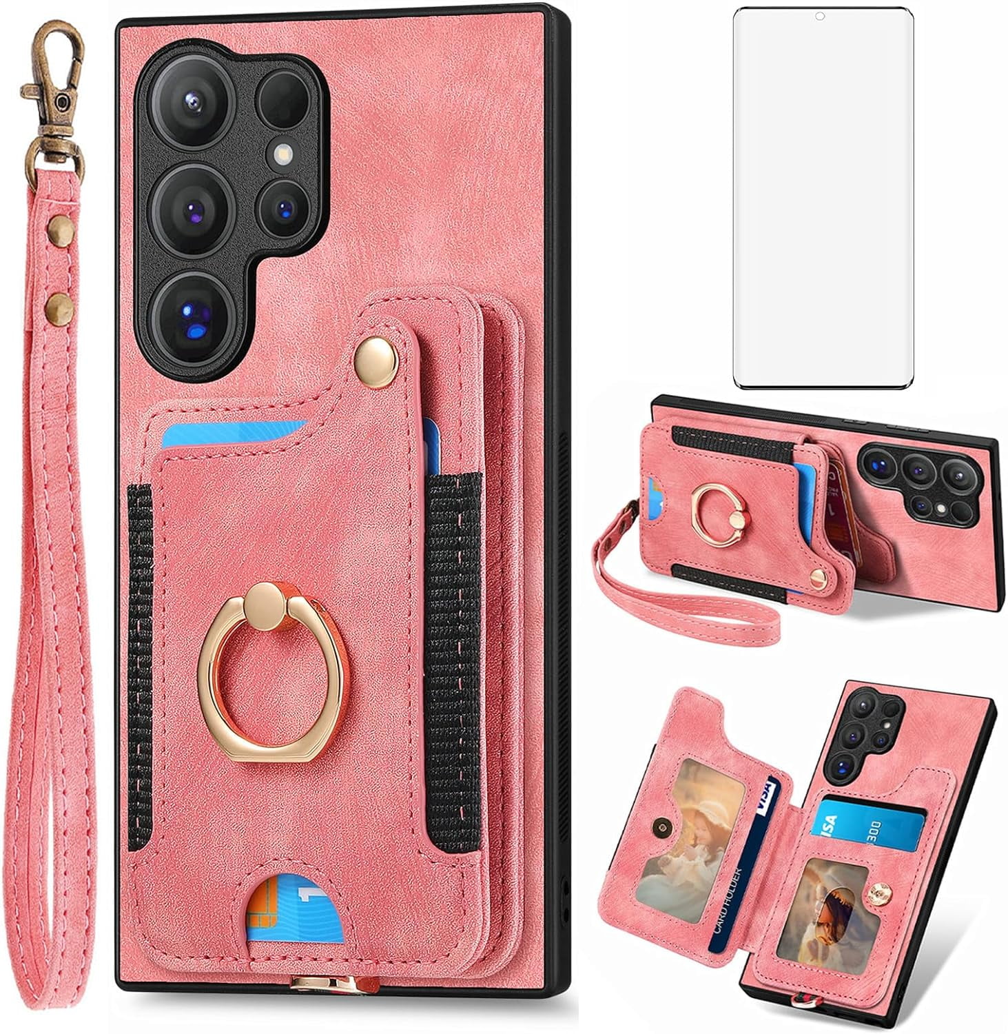 Phone Case for Samsung Galaxy S24 Ultra 5G Wallet Cover with Tempered Glass Screen Protector and