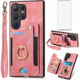 thumbnail image 1 of Phone Case for Samsung Galaxy S24 Ultra 5G Wallet Cover with Tempered Glass Screen Protector and Wrist Strap Lanyard RFID Credit Card Holder Ring Stand Cell S24Ultra 24S S 24 24Ultra Women Men Pink, 1 of 14