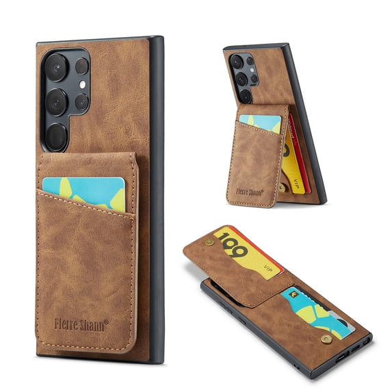 Phone Case for Samsung Galaxy S24 Ultra, Back Credit Card Holder Wallet Cover Study Kickstand PU Leather Magnetic Clasp RFID Blocking Case for Samsung Galaxy S24 Ultra Cases Women, Brown