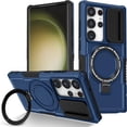 thumbnail image 1 of Phone Case for Samsung Galaxy S24 Ultra Case Magnetic with Stand Black Fits Wireless Charger, Samsung S24 Ultra Case with Camera Lens Protector Cover Shockproof (Blue), 1 of 17