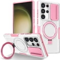 thumbnail image 1 of Phone Case for Samsung Galaxy S24 Ultra Case Magnetic with Stand Black Fits Wireless Charger, Samsung S24 Ultra Case with Camera Lens Protector Cover Shockproof (Pink White), 1 of 17