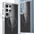 thumbnail image 1 of Phone Case for Samsung Galaxy S24 Ultra, Magnetic [Compatible with Magsafe] Carbon Fiber Supports Wireless Charging Men Women Slim Shockproof Anti-fall Anti-Yellow Protective Phone Cover,Gray, 1 of 6