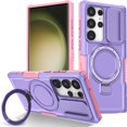 thumbnail image 1 of Phone Case for Samsung Galaxy S24 Ultra Case Magnetic with Stand Black Fits Wireless Charger, Samsung S24 Ultra Case with Camera Lens Protector Cover Shockproof (Purple), 1 of 17