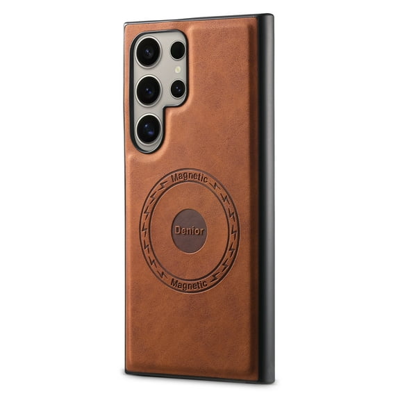 Phone Case for Samsung Galaxy S24 Ultra, Strong Magnetic Compatible with Mag-Safe, Vintage PU Leather Men Women Cover, Non-Slip Grip Shockproof Protective Bumper Case for Galaxy S24 Ultra, Brown