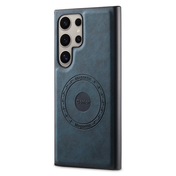 Phone Case for Samsung Galaxy S24 Ultra, Strong Magnetic Compatible with Mag-Safe, Vintage PU Leather Men Women Cover, Non-Slip Grip Shockproof Protective Bumper Case for Galaxy S24 Ultra, Blue