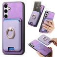 thumbnail image 1 of Phone Case for Samsung Galaxy S25, Detachable Magnetic Card Bag, Ring Kickstand, PU Leather + TPU Material, Ultra Slim Shockproof Drop Protective Back Cover for Galaxy S25, Purple, 1 of 6