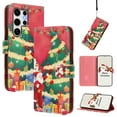 thumbnail image 1 of Phone Case for Samsung Galaxy S25 Ultra, Luxury Christmas Pattern Card Slots Cash Pocket Magnetic Clasp Full Body Protection Shockproof Kickstand Wallet Flip Case with Wrist Strap for S25 Ultra, F, 1 of 9