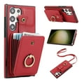 thumbnail image 1 of Phone Case for Samsung Galaxy S25 Ultra Wallet Cell Cover with Crossbody Strap, Ring Stand RFID Blocking Credit Card Holder Shockproof Drop Protective Case for Galaxy S25 Ultra Women Girls, Red, 1 of 10