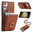 thumbnail image 1 of Phone Case for Samsung Galaxy S25 Ultra Wallet Cell Cover with Crossbody Strap, Ring Stand RFID Blocking Credit Card Holder Shockproof Drop Protective Case for Galaxy S25 Ultra Women Girls, Brown, 1 of 10