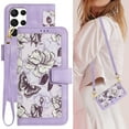 thumbnail image 1 of Phone Case for Samsung Galaxy S25 Ultra Wallet Cover with Crossbody & Wrist Strap, Elegant PU Leather Flip Flower Pattern Kickstand Credit Card Holder Phone Case Cover for Galaxy S25 Ultra, Purple, 1 of 11