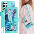 thumbnail image 1 of Phone Case for Samsung Galaxy S25 Ultra Wallet Cover with Crossbody & Wrist Strap, Elegant PU Leather Flip Flower Pattern Kickstand Credit Card Holder Phone Case Cover for Galaxy S25 Ultra, Green, 1 of 11
