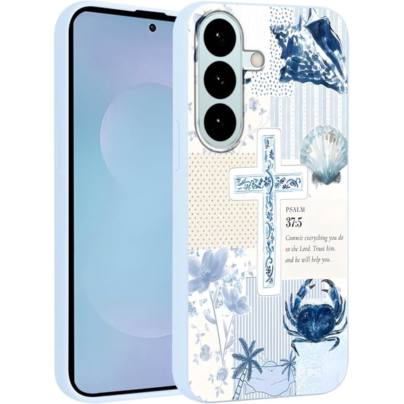Phone Case for Samsung Galaxy S26 6.3", Bible Verse God Cross Christian Western Aesthetic Floral Seashell Crab Design Case for Girls Women Soft TPU Protective Cover