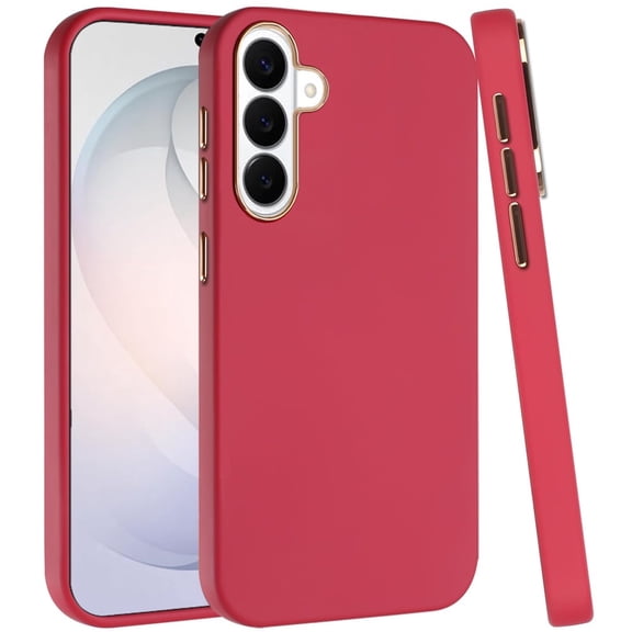 Phone Case for Samsung Galaxy S26 FE /S26 Fan Edition Hybrid Silicone TPU Rubber Chromed Edge TPU Bumper Reinforced Corners Shock Absorbing Protection Cover Red