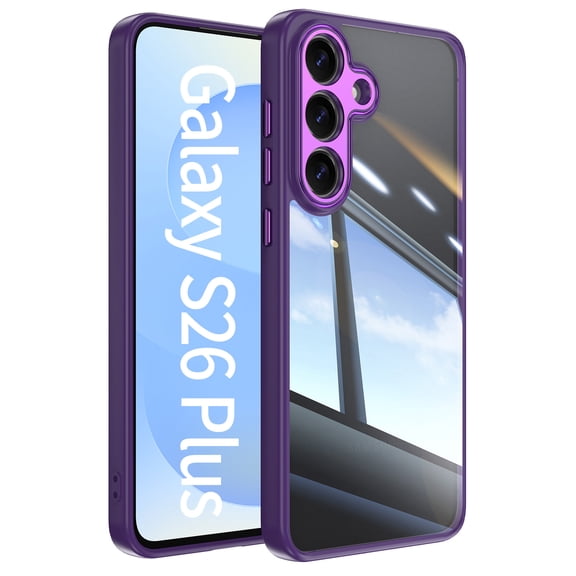 Phone Case for Samsung Galaxy S26 Plus, Lightweight Clear Back with Lens Protector, TPU + PC Material, Anti-Scratch Shockproof Ultra Slim Case Cover for Samsung Galaxy S26 Plus, Darkpurple