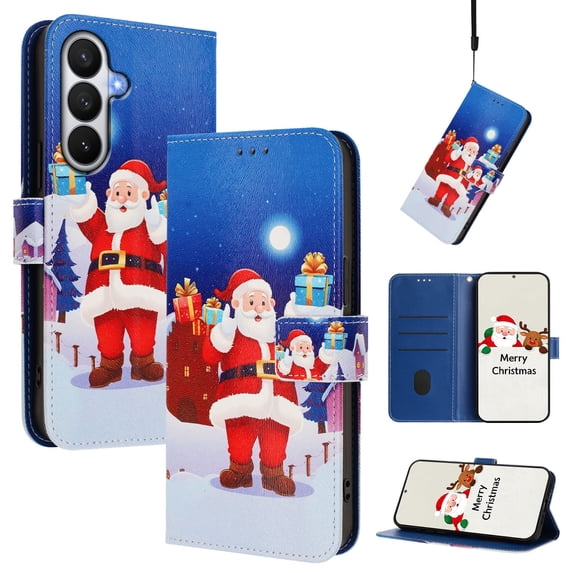 Phone Case for Samsung Galaxy S26 Plus, Luxury Christmas Pattern Card Slots Cash Pocket Magnetic Clasp Full Body Protection Shockproof Kickstand Wallet Flip Case with Wrist Strap for S26 Plus, D