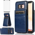 thumbnail image 1 of Phone Case for Samsung Galaxy S8 with Tempered Glass Screen Protector and Credit Card Holder Wallet Cover Stand Leather Cell Accessories Glaxay S 8 Gaxaly 8S Edge SM-G950U Cases Women Men Blue, 1 of 7