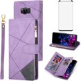 thumbnail image 1 of Phone Case for Samsung Galaxy S8 Wallet Cover With Tempered Glass Screen Protector and Wrist Strap Leather Flip Zipper Credit Card Holder Stand Cell Accessories S 8 8S Edge SM-G950U Men Purple, 1 of 13