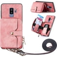 thumbnail image 1 of Phone Case for Samsung Galaxy S9 Plus Zipper Wallet Cover with Credit Card Holder Slot Shoulder Crossbody Strap Long Lanyard Leather Cell Silicone S9+ 9S 9+ S 9 9plus S9plus Women Girls Pink, 1 of 13