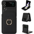 thumbnail image 1 of Phone Case for Samsung Galaxy Z Flip 3 5G 2021 Cover With Hinge Protection Ring Holder Stand Slim Shockproof Shell PU Leather Protective Cell Accessories ZFlip3 Z3 Flip3 3Z Flip3case Women Girls Black, 1 of 13