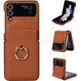 thumbnail image 1 of Phone Case for Samsung Galaxy Z Flip 3 5G 2021 Cover With Hinge Protection Ring Holder Stand Slim Shockproof Shell PU Leather Protective Cell Accessories ZFlip3 Z3 Flip3 3Z Flip3case Women Girls Brown, 1 of 7