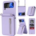 thumbnail image 1 of Phone Case for Samsung Galaxy Z Flip 3 5G 2021 Wallet Cover with Credit Card Holder Zipper Slot Crossbody Strap Lanyard Leather Stand Cell Accessories ZFlip3 Z3 Flip3 3Z Women Girls Purple, 1 of 13