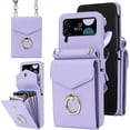 thumbnail image 1 of Phone Case for Samsung Galaxy Z Flip 3 5G 2021 Wallet Cover with RFID Blocking Ring Crossbody Wrist Strap Stand Credit Card Holder Leather Cell Accessories ZFlip3 Z3 Flip3 3Z Women Men Purple, 1 of 11