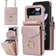 thumbnail image 1 of Phone Case for Samsung Galaxy Z Flip 3 5G 2021 Wallet Cover with RFID Blocking Ring Crossbody Wrist Strap Stand Credit Card Holder Leather Cell Accessories ZFlip3 Z3 Flip3 3Z Women Rose Gold, 1 of 6