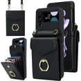 thumbnail image 1 of Phone Case for Samsung Galaxy Z Flip 3 5G 2021 Wallet Cover with RFID Blocking Ring Crossbody Wrist Strap Stand Credit Card Holder Leather Cell Accessories ZFlip3 Z3 Flip3 3Z Women Men Black, 1 of 11