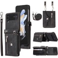 thumbnail image 1 of Phone Case for Samsung Galaxy Z Flip 3 5G 2021 Wallet Cover with Wrist Crossbody Strap Lanyard Credit Card Holder Stand Shoulder Slot Leather Cell Accessories ZFlip3 Z3 Flip3 3Z Women Men Black, 1 of 14